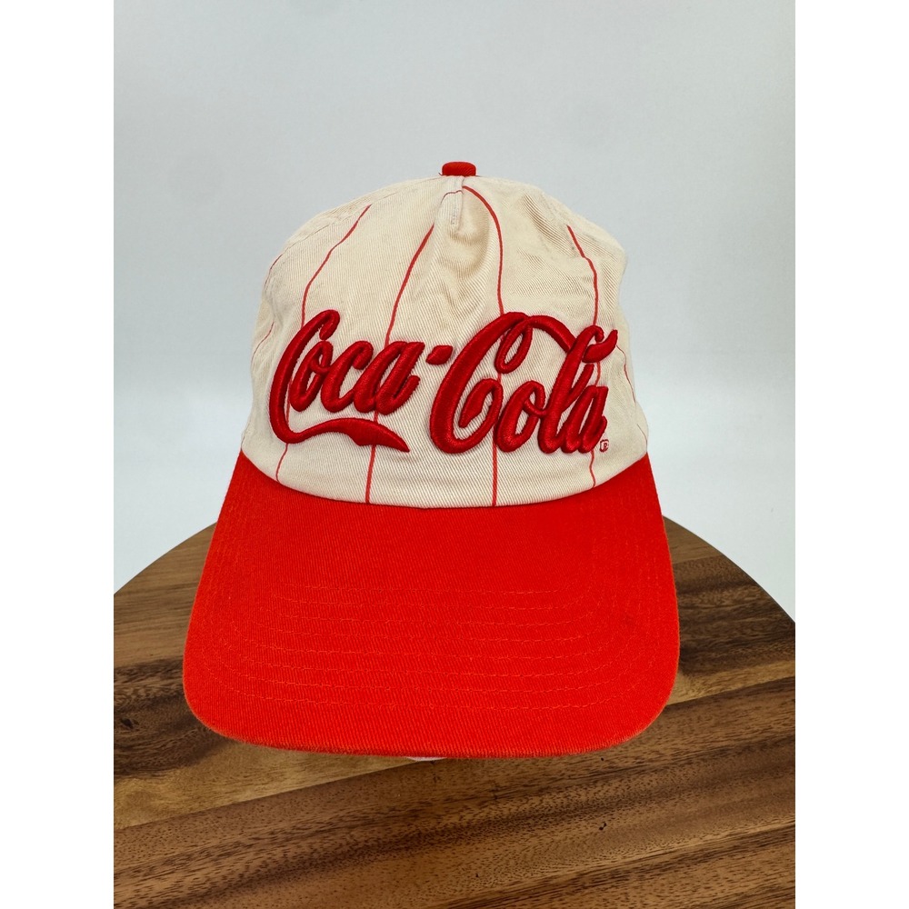 Coca-Cola Pinstriped Retro Snapback Hat Cap Mens OSFM Red White Embroidered